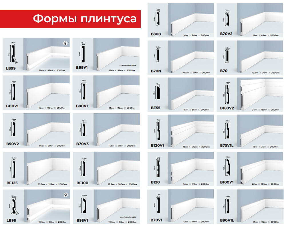 Плинтус из полистирола высокой плотности HI WOOD B70V2 69мм х 14мм х 2,0м.